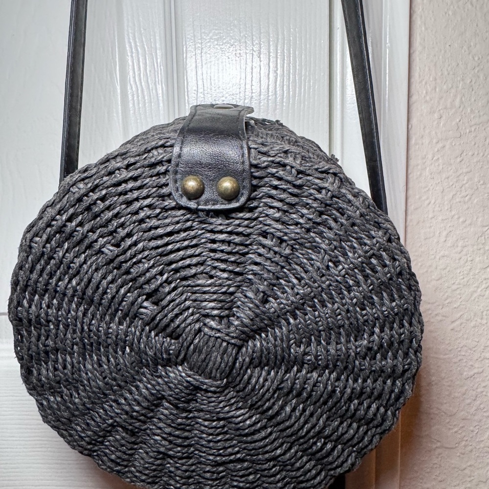 Cost Plus World Market Round Woven Crossbody Bag — Black